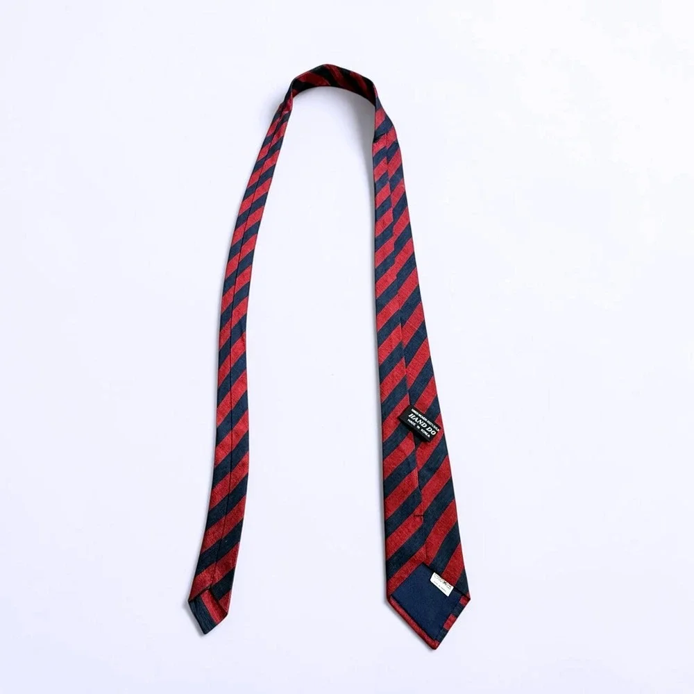 Hand‎ Do Mens Silk Tie Red Navy Blue Diagonal Striped Hand Woven Made in Korea